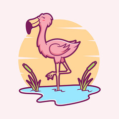 Naklejka premium Cute Flamingo Cartoon Icon Illustration. Animal Flat Cartoon Style