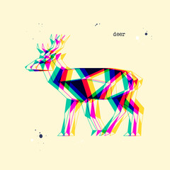 Polygon deer. Low poly animal. Geometric stereoscopic logo icon