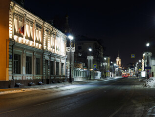 Fototapeta na wymiar Moscow, Russia, Dec 09, 2021: Night view of Bolshaya Ordynka street near 