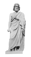 Statue of the biblical inventor Daedalus. Ancient sculpture isolated on white background. Classic antiquity man portrait