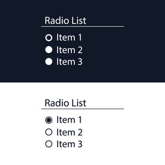 Radio list is an HTML element of the website template. User interface for the website and application. Vector illustration.