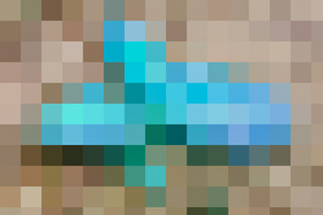 Abstract pixel mosaic with blue squares in the center and brown around