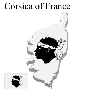 Flag of Corsica of France on map on white background