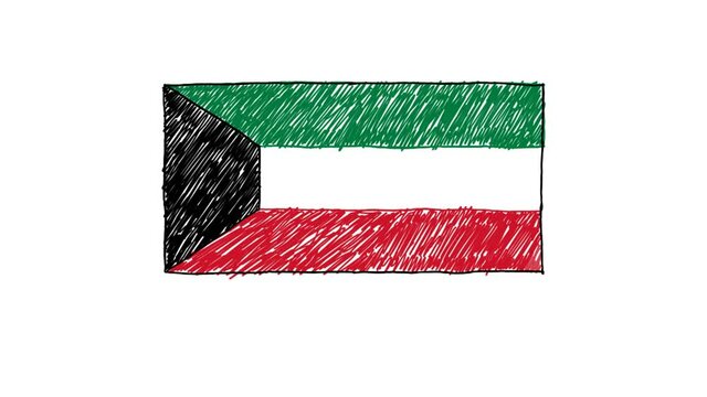Kuwait Flag Marker or Pencil Sketch Illustration Animation