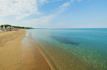 Obraz premium Beautiful colorful nature view of coast line on bright summer day. Greece. 