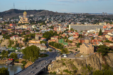 Fototapeta premium Beautiful scenic view of old Tbilisi the capital of Georgia from Narikala fortress