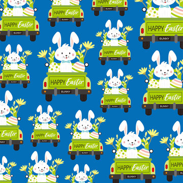 Easter car and bunny pattern for easter card, gift wrap