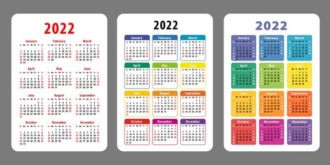 Calendar grid design for 2022, start Sunday, two days off, in English.