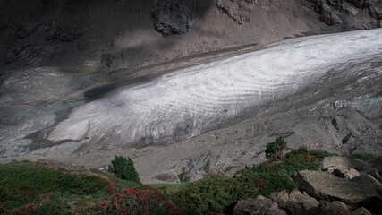 Morteratsch Glacier ice in the Engadin in the Swiss Alps.