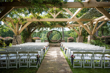 View of the seats in beautiful nature-special preparations for the wedding ceremony