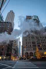 The street view of Park Avenue in the Midtown East district of Manhattan on a cold winter day...