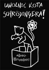 Schrodinger's cat on the black background in Polish language