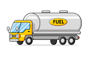 Long gas fuel tank truck isolated cartoon vector