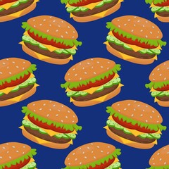 Vector seamless pattern with a hamburger. 