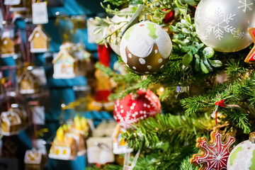 Christmas decorations on sale in a garden centre, near Lacock, England