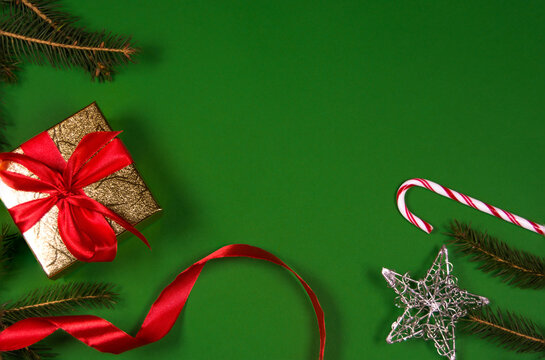 Christmas composition on green background