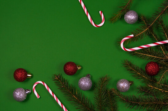 Christmas composition on green background