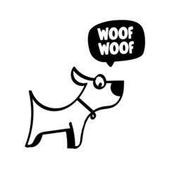 Hand-drawn vector illustration with black and white dog.