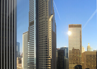 Fototapeta na wymiar Modern glass facades of Chicago skyscrapers