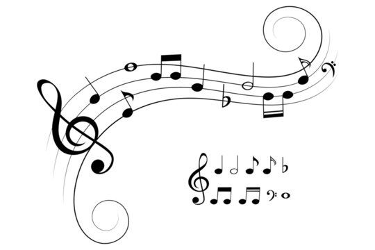 Musical element and music notes, symbols isolated vector illustration.