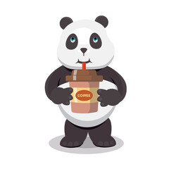 Little panda drink coffee cartoon design illustration vector