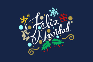 Obraz na płótnie Canvas Translation: Merry Christmas. Feliz Navidad vector text Calligraphic Lettering design card template. Suitable for greeting card, poster and banner.