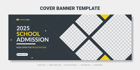 Modern school admission cover social media post and web banner template.