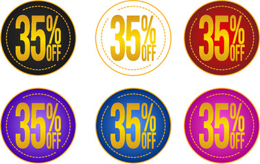 Set sale 35%off banners, discount tags, promotion stickers, vector illustration.