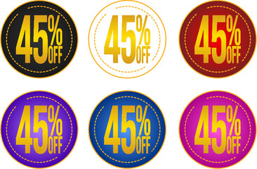 Set sale 45%off banners, discount tags, promotion stickers, vector illustration.