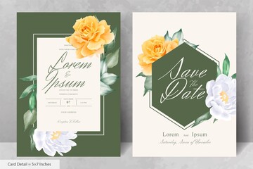 Elegant Watercolor Floral Wedding Invitation Set with Hand Drawn Peony and Leaves