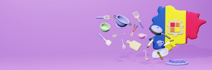 3d rendering of kitchen utensils usage in Andorra for data display