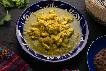 Scrambled egg with green sauce. Mexican food