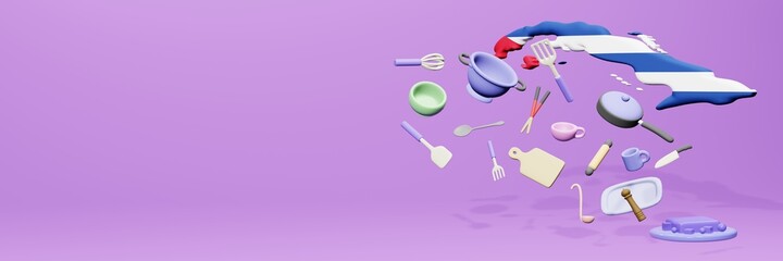 3d rendering of kitchen utensils usage in Cuba for data display