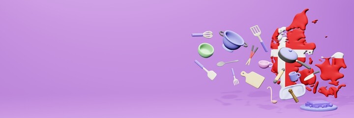 3d rendering of kitchen utensils usage in Denmark for data display