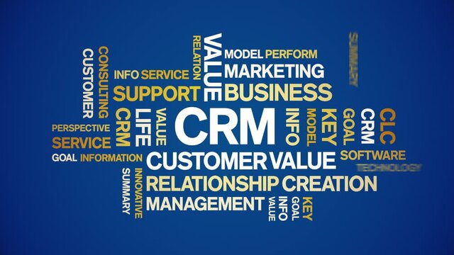 CRM animated tag word cloud;text design animation kinetic typography seamless loop.