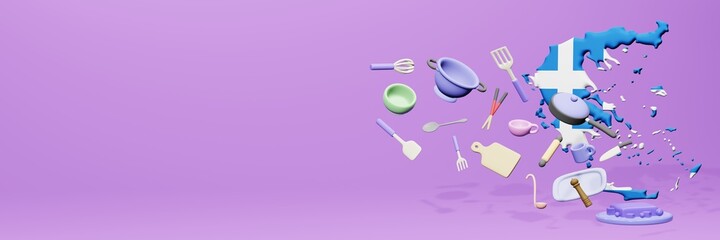 3d rendering of kitchen utensils usage in Greece for data display