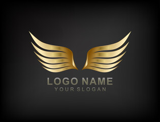 Wings logo design inspirations in gold colors. 3d style