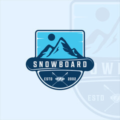 snowboard and mountain logo vector illustration template icon graphic design. landscape for winter sport symbol or sign with badge