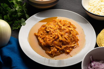 Chicken tinga with chipotle sauce. Mexican food