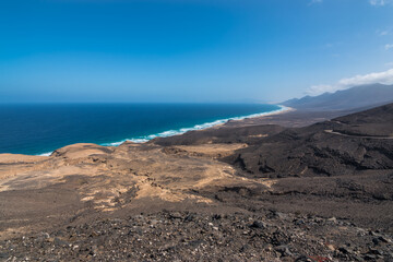 Panoramic view of Cofete Beach (Playa de Cofete) from Cofete Viewpoint - Fuerteventura, Canary Islands, Spain