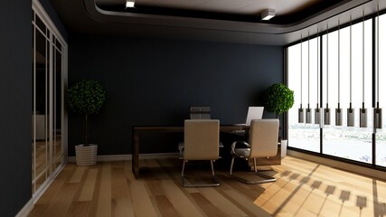 3d office manager room with woodenand modern design interior