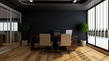 Naklejka na ściany i meble modern business office manager room with 3d design interior for company wall logo mockup