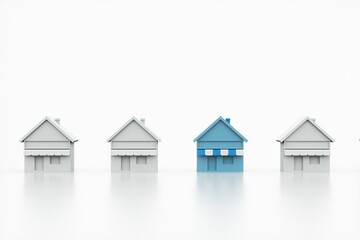 Blue house in among white houses for real estate property industry. 3D Rendering
