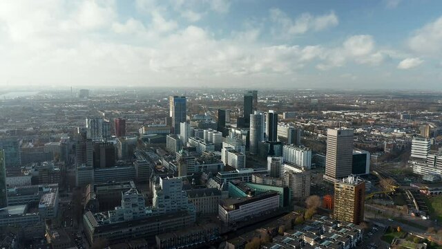 Rotterdam, Netherlands City Skyline At Daytime - aerial drone shot