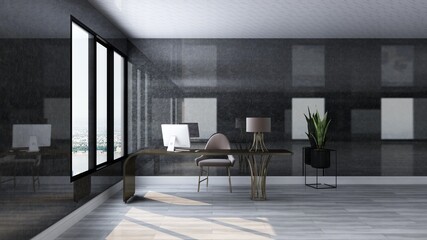 modern business office manager room with 3d design interior for company wall logo mockup