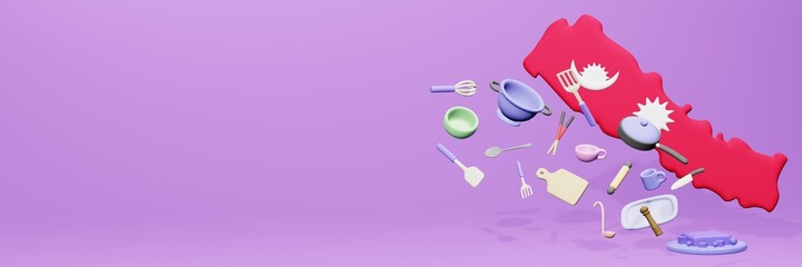 3d rendering of kitchen utensils usage in Nepal for data display