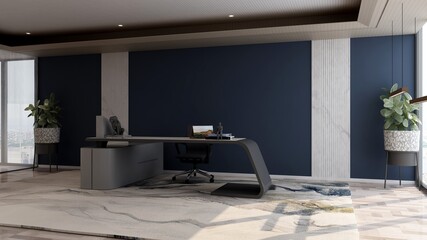 3d office minimalist room with wooden design interior