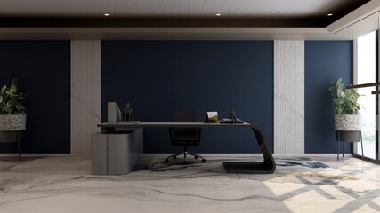 3d office minimalist room with wooden design interior