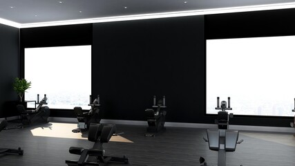 modern gym 3d interior design for gym or sport logo mockup