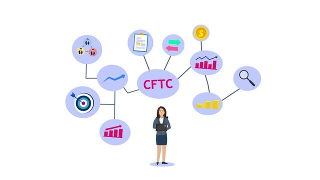 Businesswoman using a laptop near CFTC word